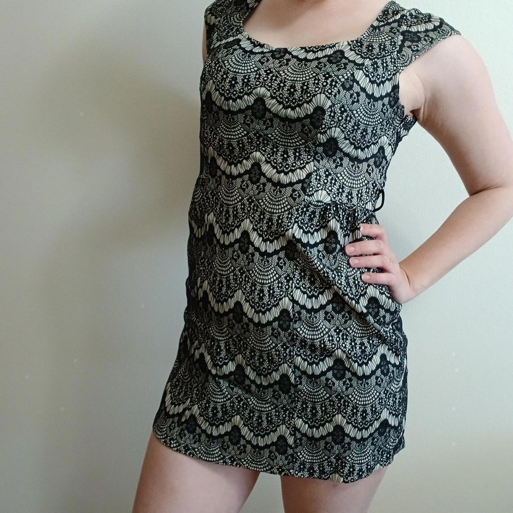 Retro 40s Style Cream Black Lace Pencil Dress S